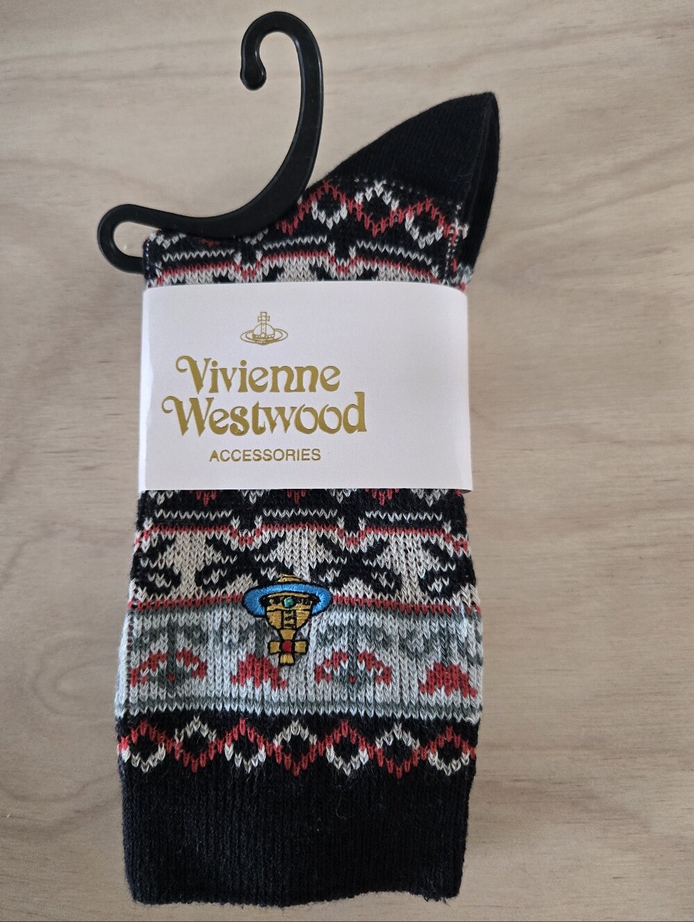 NWT VIVIENNE WESTWOOD NORDIC Black, Gray & Red Fair Isle Socks
